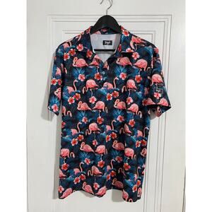 Waggle Golf Polo With Flamingo Print Men's Size Large